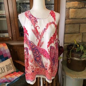 Violet + Claire size large pink purple reds and oranges sleeveless paisley print